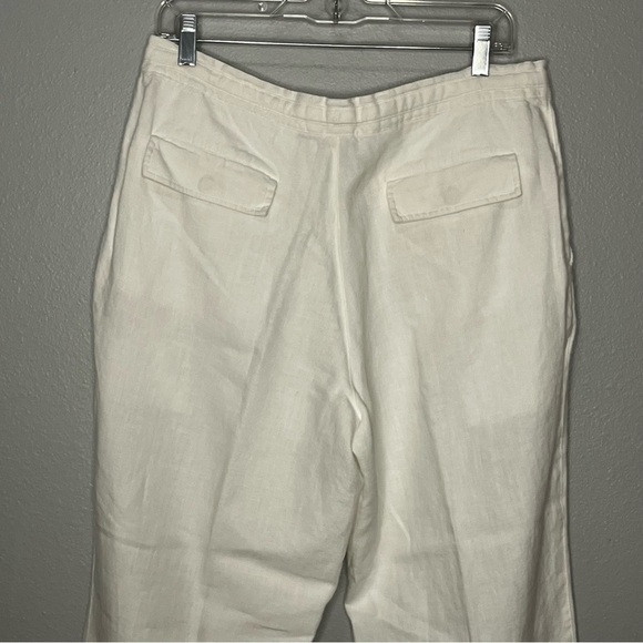 Tasso Elba Spa 100% Linen Pants Women Medium Flap Pockets White Drawstring - Picture 5 of 8
